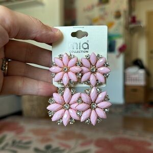 Mia Collection Pink Gold Diamond Gem Costume Dangle Earrings